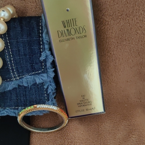 Denim Clutch with Gold Accent and Pearl Jewelry - Picture 4 of 16